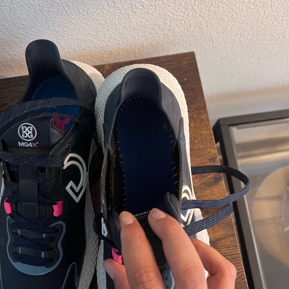 G/FORE Navy Sneakers with Pink Tabs and White Soles - Picture 7 of 8